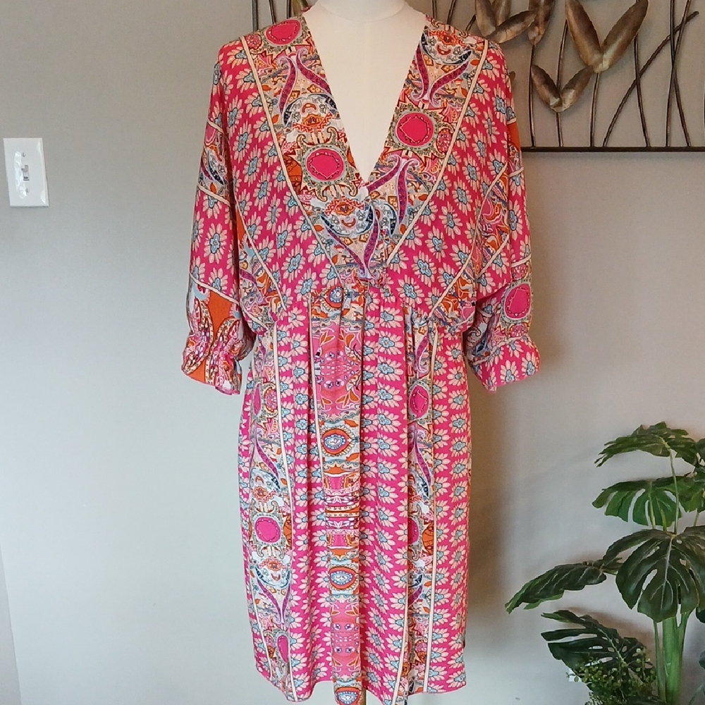 Pink and Blue V-Neck V-Back Sundress / Bathing Suit Coverup